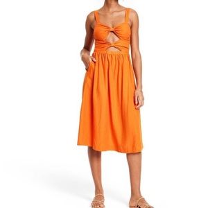 Fe Noel x target orange double cut out midi dress nwt m